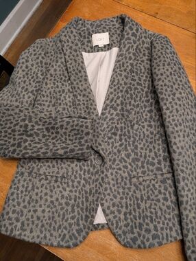 LOFT Gray Leopard Print Single-Button Blazer